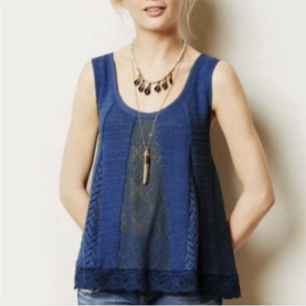 MEADOW RUE|S|Royal Blue Lace-Accent Tank